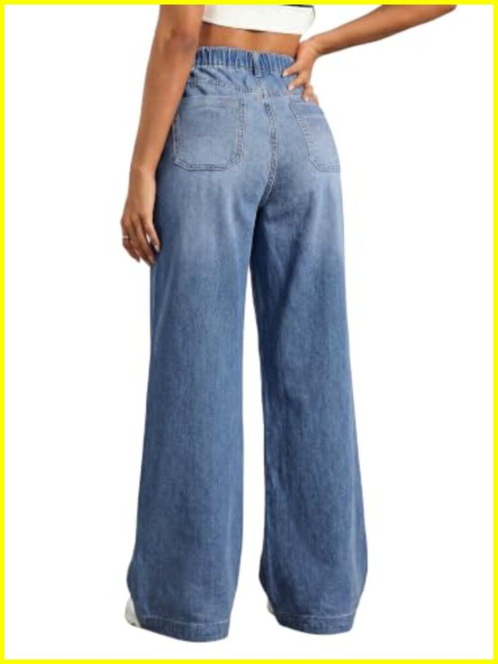 Wide Leg Baggy Jeans High Waisted Stretchy Denim Pull On Pants Women